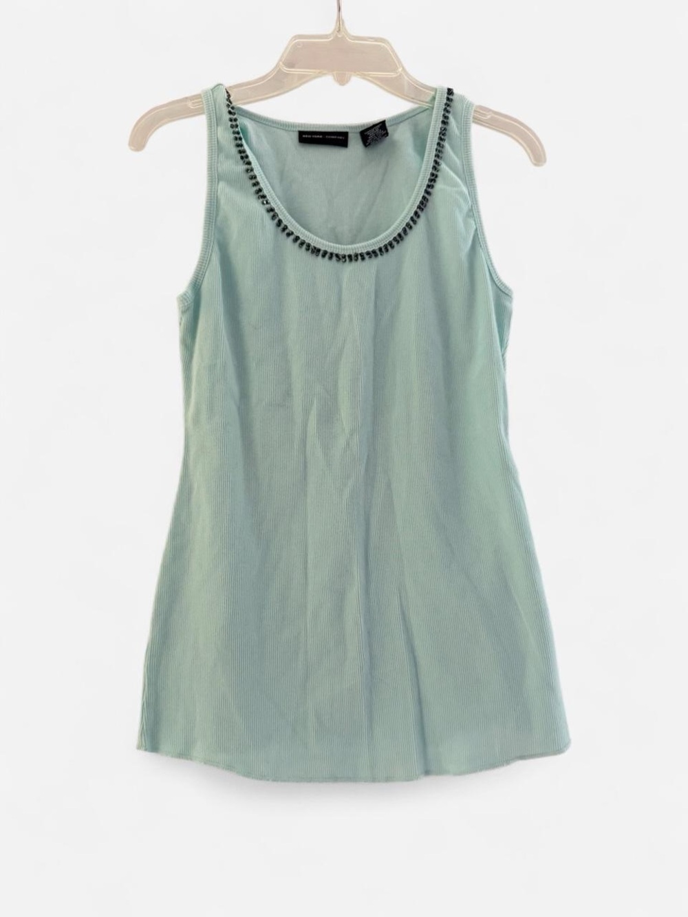 New York & Company light blue Beaded Neck Tank Top